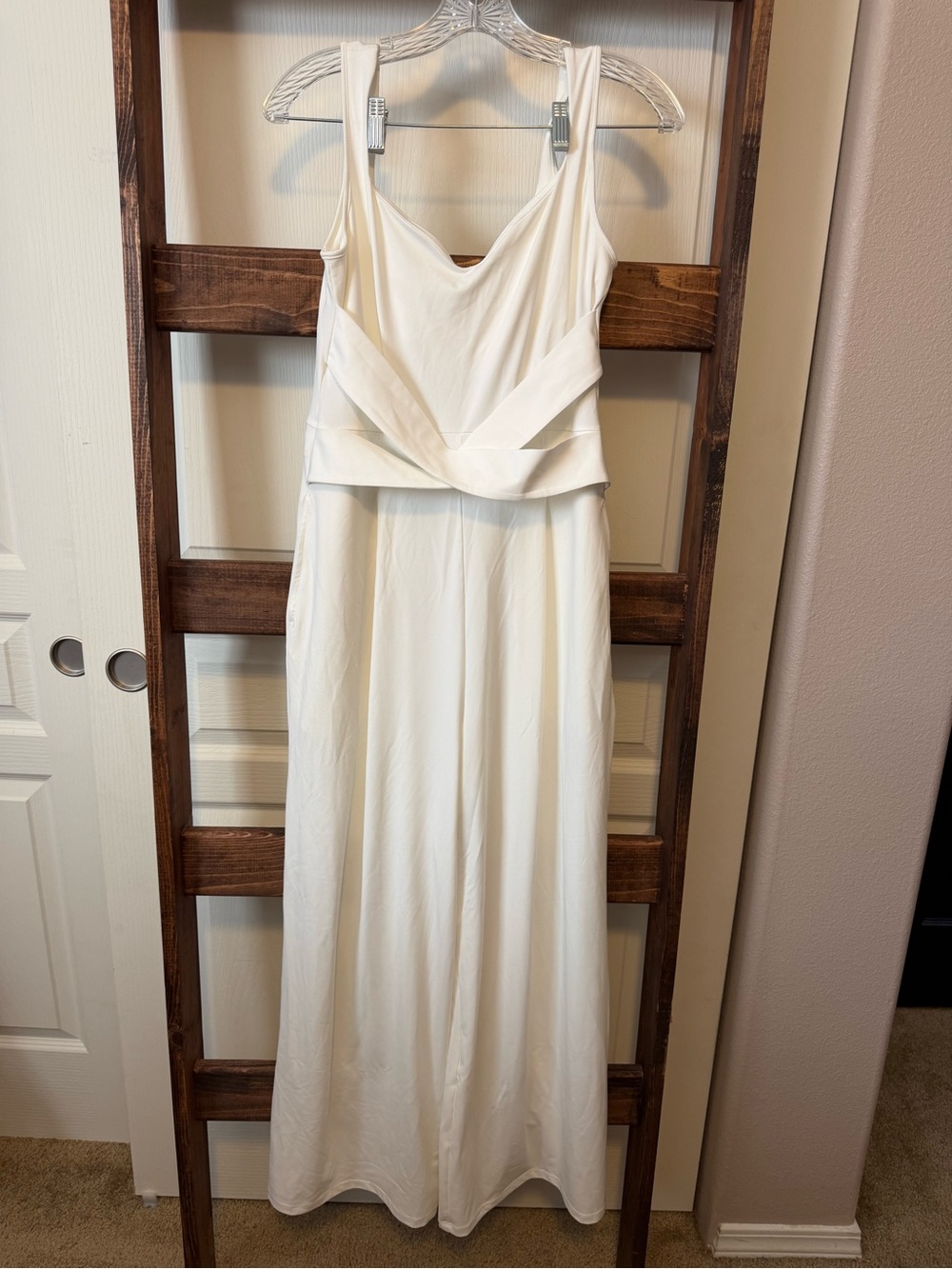HALARA White Sleeveless Jumpsuit with Wrap Waist